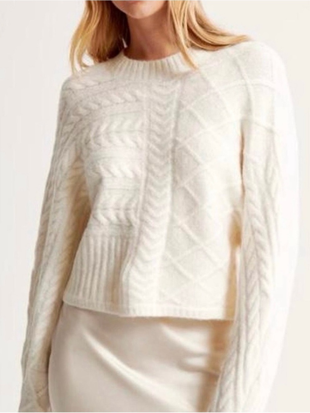 Abercrombie and Fitch Women's Cream Cable Knit Sweater
